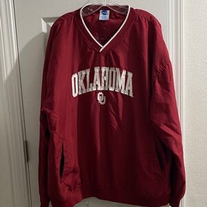 Oklahoma Men's V-Neck Red pullover windbreaker jacket.